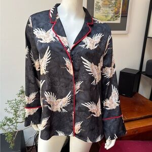 H&M Black Pajama Top with Crane Print
